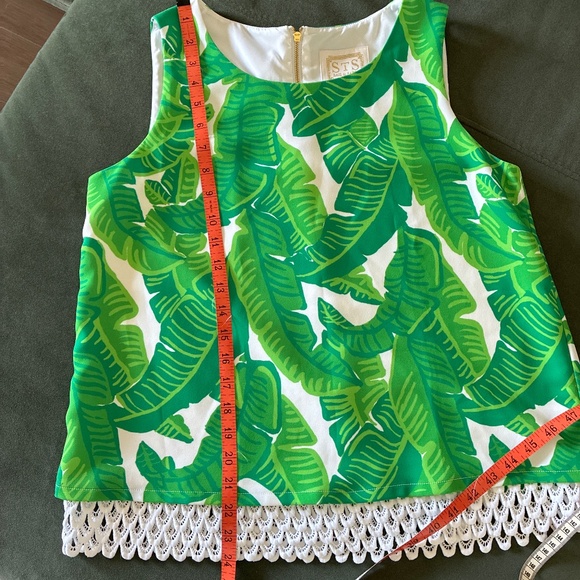 Sail to Sable palm print shell top with tassel trim S - Picture 6 of 8